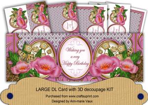 Pink Poppies Happy Birthday Large Dl Card Kit