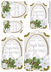 Pastel White Poinsettia Jingle Bells Tag Embellishment Sheet