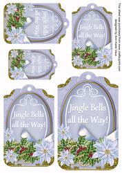 Pastel Blue Poinsettia Jingle Bells Tag Embellishment Sheet