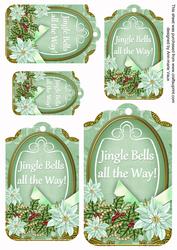 Pastel Mint Poinsettia Jingle Bells Tag Embellishment Sheet
