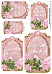 Pastel Pink Poinsettia Jingle Bells Tag Embellishment Sheet