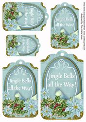Pastel Teal Poinsettia Jingle Bells Tag Embellishment Sheet