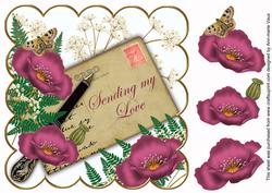 Cerise Poppy Sending My Love Ink Saver 8in Decoupage Topper