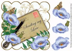 Pale Blue Poppy Sending My Love 8in Decoupage Topper