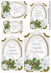 Pastel White Poinsettia Magical Christmas Tag Sheet