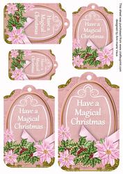 Pastel Pink Poinsettia Magical Christmas Tag Sheet