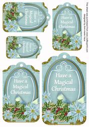 Pastel Teal Poinsettia Magical Christmas Tag Sheet