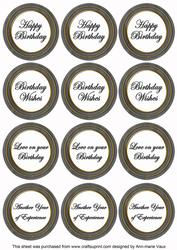 Black Paint Birthday Mix1 Sentiment Round Toppers