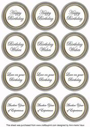 Silver Paint Birthday Mix1 Sentiment Round Toppers