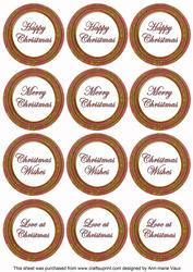 Dark Red Goldflake Christmas Mix1 Sentiment Round Toppers