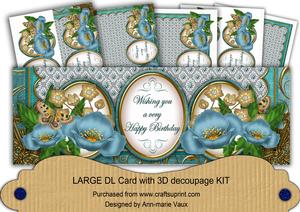 Teal Poppy Happy Birthday Large Dl Decoupage Card Kit