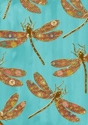 Teal Oriental Colourmix Dragonfly A4 Backing Paper