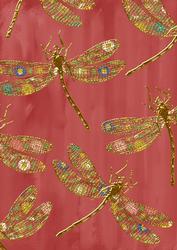 Dark Red Oriental Colourmix Dragonfly A4 Backing Paper