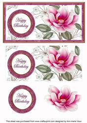 Cerise Magnolia Happy Birthday Floral Dl Decoupage Topper