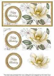 Cream Magnolia Happy Birthday Floral Dl Decoupage Topper