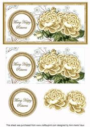 Cream Roses Many Happy Returns Dl Decoupage Topper