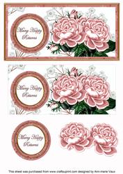Pink Roses Many Happy Returns Dl Decoupage Topper