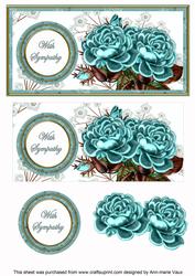 Dteal Roses with Sympathy Dl Decoupage Topper