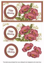 Mid Pink Poppy Happy Birthday Dl Decoupage Topper