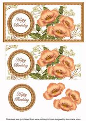 Peach Poppy Happy Birthday Dl Decoupage Topper