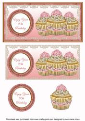 Pink Vintage Cupcake 90th Birthday Dl Decoupage Topper