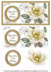 Cream Magnolia 100th Birthday Dl Decoupage Topper