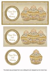 Cream Vintage Cupcake 90th Birthday Dl Decoupage Topper