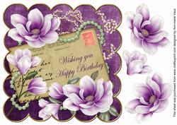 Purple Magnolia Happy Birthday 8in Decoupage Topper