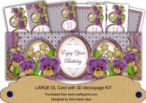 Purple Pansy Enjoy Your Birthday Large Dl Card Kit