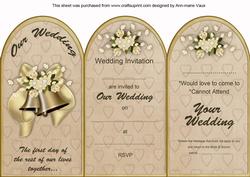 Cream Wedding Bells Wedding Invitation & Rsvp Tri-fold Card