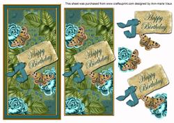 Teal Roses Happy Birthday Dl Topdown Topper