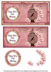 Pink Birdcage 85th Birthday Dl Decoupage Topper