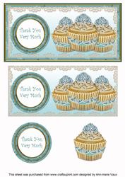 Teal Vintage Cupcake Thank You Dl Topper