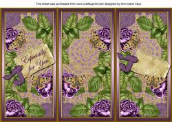 Purple Roses Especially for You Quick Tri-fold Card