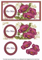 Cerise Poppy Best Wishes Dl Decoupage Topper