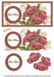 Mid Pink Poppy Best Wishes Dl Decoupage Topper
