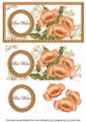 Peach Poppy Best Wishes Dl Decoupage Topper