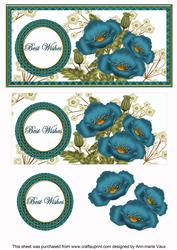 Teal Poppy Best Wishes Dl Decoupage Topper