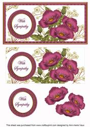 Cerise Poppies in Sympathy Dl Decoupage Topper