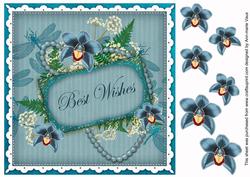 Teal Orchid Best Wishes 8in Vintage Topper