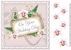 White Orchids Wedding Day 8in Vintage Decoupage Topper