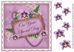 Lilac Orchids Special Day 8in Vintage Decoupage Topper