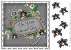 Silver Orchids Special Day 8in Vintage Decoupage Topper
