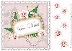 White Orchids Best Wishes 8in Vintage Decoupage Topper