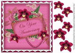Cerise Orchids Your Anniversary 8in Vintage Decoupage Topper