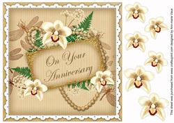Cream Orchids Your Anniversary 8in Vintage Decoupage Topper