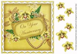 Lemon Orchids Your Anniversary 8in Vintage Decoupage Topper