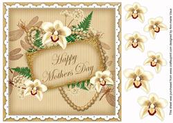Cream Orchid Happy Mothers Day 8in Vintage Decoupage Topper