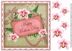 Pink g Orchid Happy Mothers Day 8in Vintage Decoupage Topper