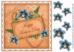 Teal O Orchid Happy Mothers Day 8in Vintage Decoupage Topper